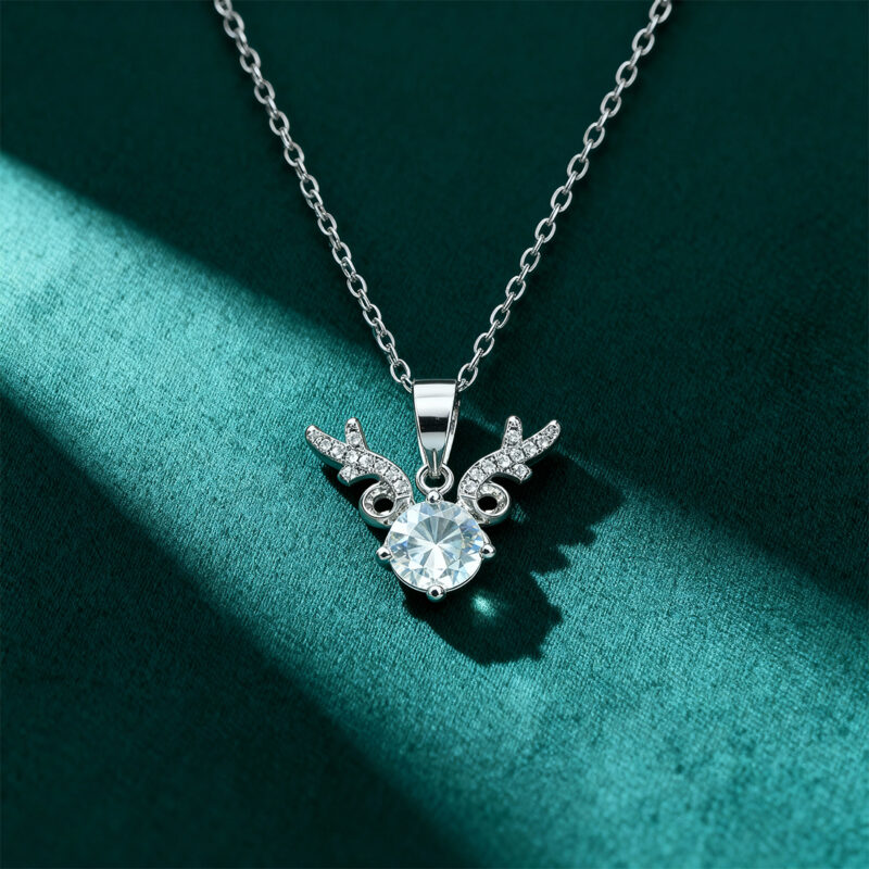 2CT Moissanite Reindeer 925 Sterling Silver Necklaces for Women